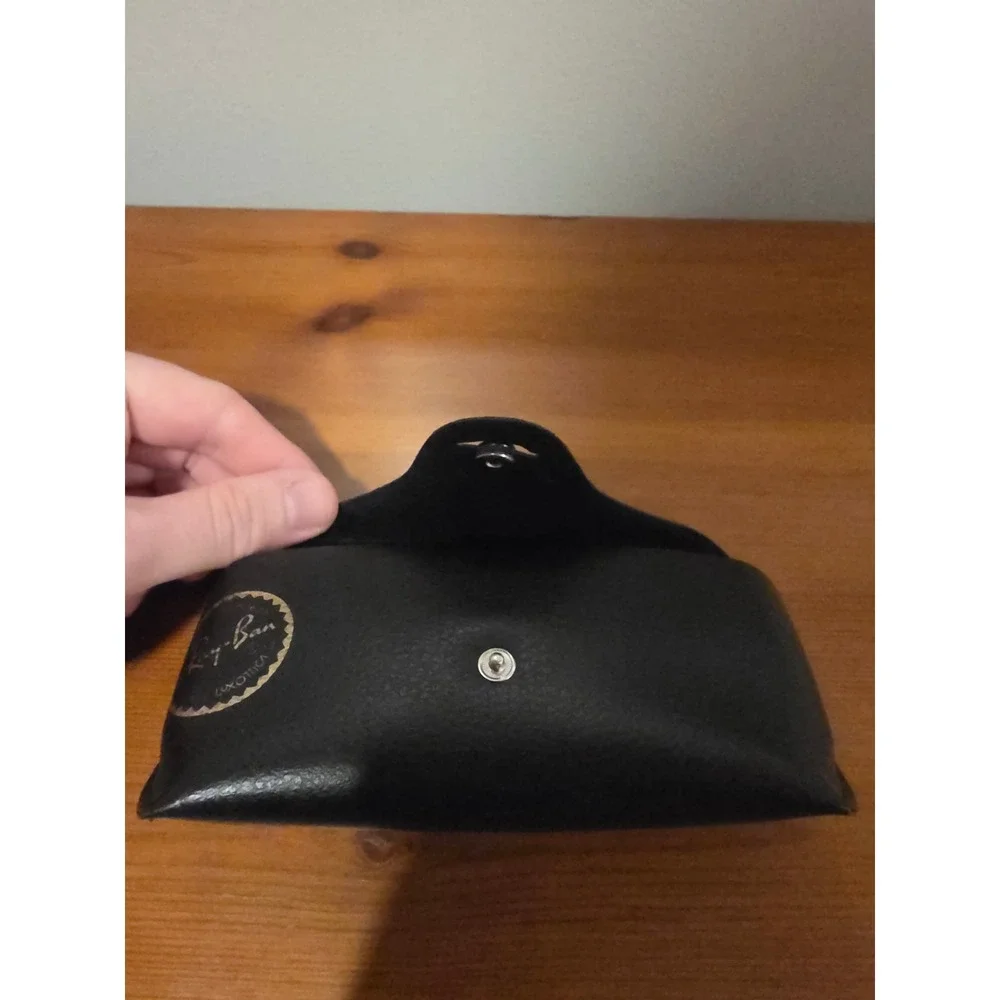 Ray-Ban Black Pebbled Faux Leather Sunglasses Case Snap Closure Gold Seal